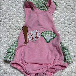Pink Baseball-Themed Baby Romper